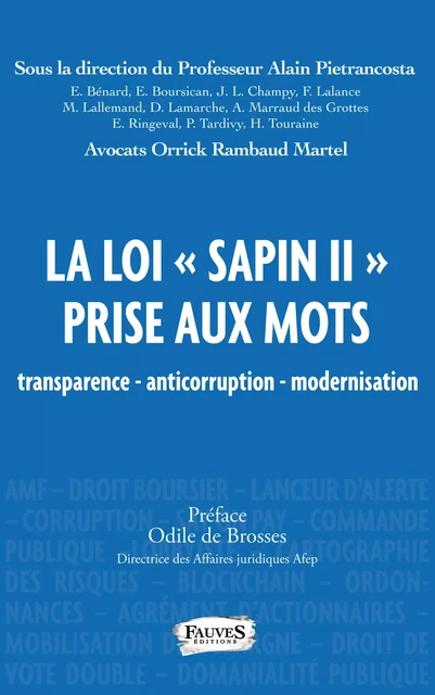 La loi "Sapin II" prise aux mots - Alain Pietrancosta - Fauves editions