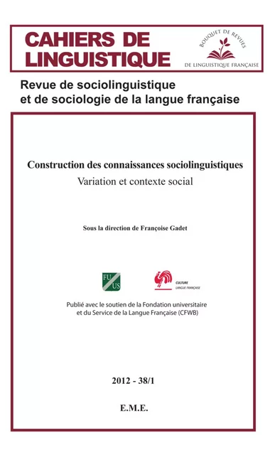 Construction des connaissances sociolinguistiques - Françoise Gadet - EME Editions