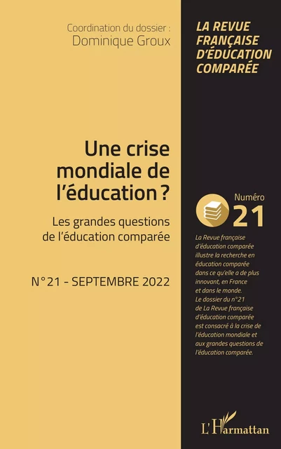 Une crise mondiale de l'éducation ? - Dominique Groux - Editions L'Harmattan