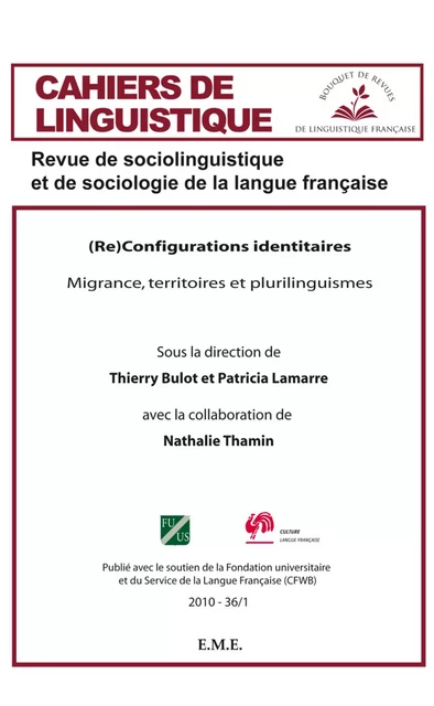 (Re)configurations identitaires - Patricia Lamarre, Nathalie Thamin, Thierry Bulot - EME Editions