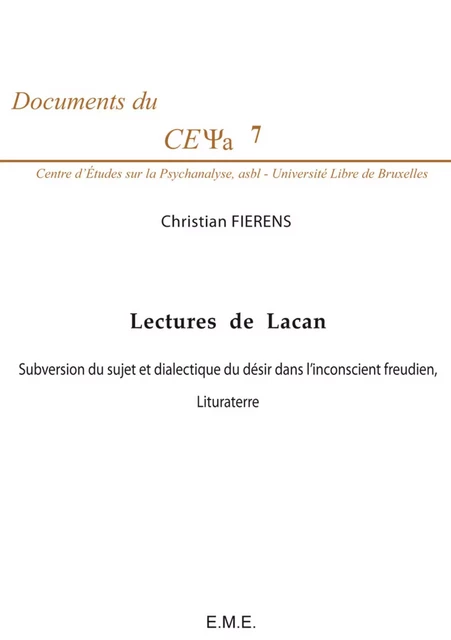 Lectures de Lacan -  - EME Editions