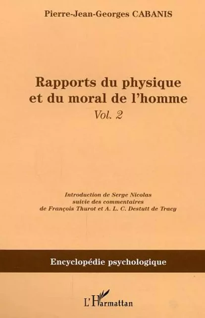 Rapports du physique et du moral de l'homme - Serge Nicolas - Editions L'Harmattan