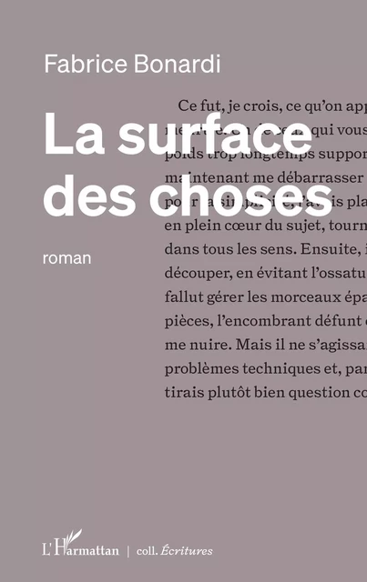 La surface des choses - Fabrice Bonardi - Editions L'Harmattan