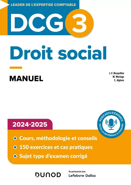 DCG 3 - Droit social - Manuel 2024-2025 - Jean-François Bocquillon, Christine Alglave, Martine Mariage - Dunod