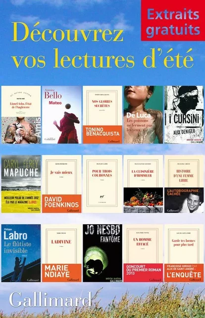 Extraits gratuits - Lectures d'été Gallimard - Jo Nesbo, Martin Amis, Antoine Bello, Tonino Benacquista, Erri De Luca, Alix Deniger, Caryl Férey, David Foenkinos, François GARDE, Franz-Olivier Giesbert, Françoise Giroud, Philippe Labro, Marie Ndiaye, Alexandre Postel, Alix de Saint-André - Editions Gallimard