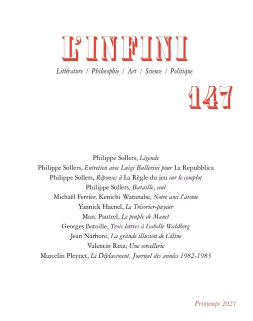 L'Infini N° 147 -  Collectif - Editions Gallimard