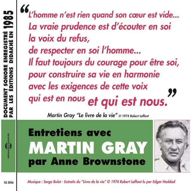 Entretiens avec Martin Gray. Le livre de la vie - Martin Gray - Frémeaux & Associés