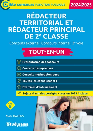 Rédacteur territorial et rédacteur principal de 2e classe - Tout-en-un - Catégorie B - Concours 2024-2025 - Marc Dalens - Studyrama