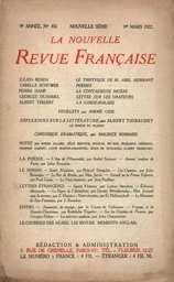 La Nouvelle Revue Française N' 102 (Mars 1922)