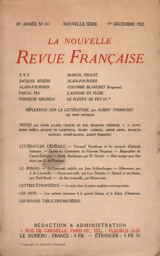 La Nouvelle Revue Française N' 111 (Décembre 1922) - André Gide - Editions Gallimard - Revues NRF