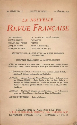 La Nouvelle Revue Française N' 113 (Février 1923) -  Collectifs - Editions Gallimard - Revues NRF