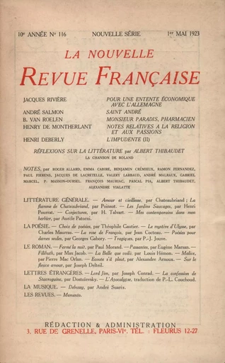 La Nouvelle Revue Française N' 116 (Mai 1923) -  Collectifs - Editions Gallimard - Revues NRF