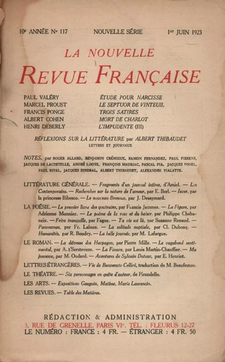 La Nouvelle Revue Française N' 117 (Juin 1923) -  Collectifs - Editions Gallimard - Revues NRF