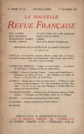 La Nouvelle Revue Française N' 121 (Octobre 1923) - André Gide - Editions Gallimard - Revues NRF