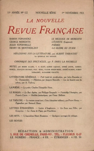 La Nouvelle Revue Française N' 122 (Novembre 1923) -  Collectifs - Editions Gallimard - Revues NRF