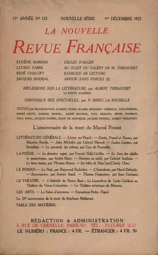 La Nouvelle Revue Française N' 123 (Décembre 1923) -  Collectifs - Editions Gallimard - Revues NRF