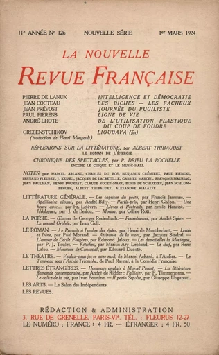 La Nouvelle Revue Française N' 126 (Mars 1924) - André Gide - Editions Gallimard - Revues NRF