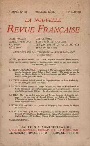 La Nouvelle Revue Française N' 128 (Mai 1924) -  Collectifs - Editions Gallimard - Revues NRF