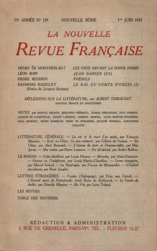 La Nouvelle Revue Française N' 129 (Juin 1924) - André Gide - Editions Gallimard - Revues NRF