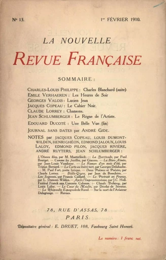 La Nouvelle Revue Française N' 13 (Février 1910) -  Collectifs - Editions Gallimard - Revues NRF