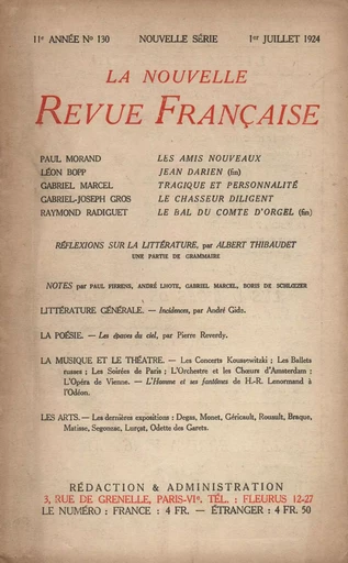 La Nouvelle Revue Française N' 130 (Juillet 1924) - André Gide - Editions Gallimard - Revues NRF