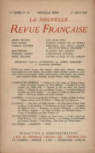 La Nouvelle Revue Française N' 131 (Aoűt 1924) -  Collectifs - Editions Gallimard - Revues NRF