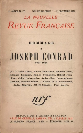 Hommage ŕ Joseph Conrad (1857-1924) N' 135 (Décembre 1924) -  Collectifs - Editions Gallimard - Revues NRF