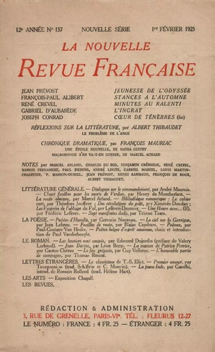 La Nouvelle Revue Française N' 137 (Février 1925) -  Collectifs - Editions Gallimard - Revues NRF