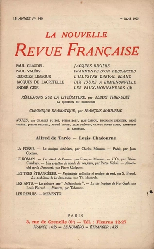 La Nouvelle Revue Française N' 140 (Mai 1925) -  Collectifs - Editions Gallimard - Revues NRF