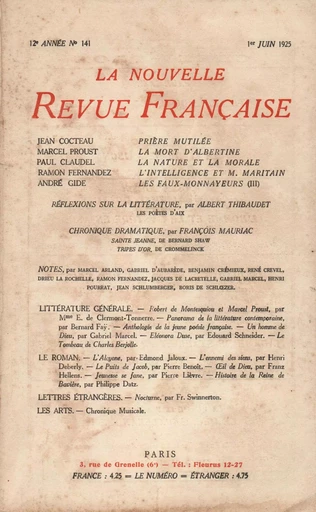 La Nouvelle Revue Française N' 141 (Juin 1925) -  Collectifs - Editions Gallimard - Revues NRF