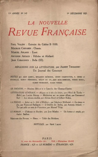 La Nouvelle Revue Française N' 147 (Décembre 1925) -  Collectifs - Editions Gallimard - Revues NRF