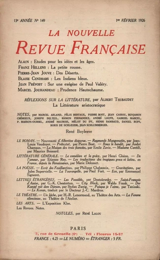 La Nouvelle Revue Française N' 149 (Février 1926) - André Gide - Editions Gallimard - Revues NRF