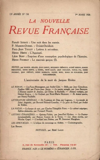 La Nouvelle Revue Française N' 150 (Mars 1926) - André Gide - Editions Gallimard - Revues NRF