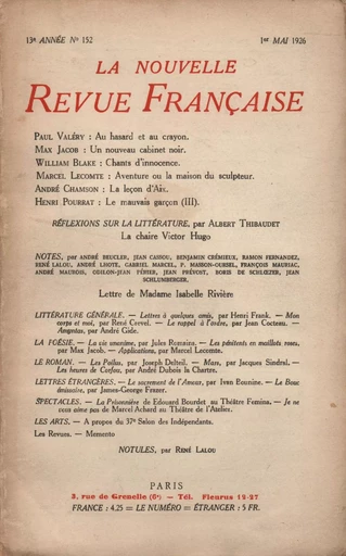 La Nouvelle Revue Française N' 152 (Mai 1926) -  Collectifs - Editions Gallimard - Revues NRF