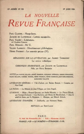 La Nouvelle Revue Française N' 153 (Juin 1926) -  Collectifs - Editions Gallimard - Revues NRF