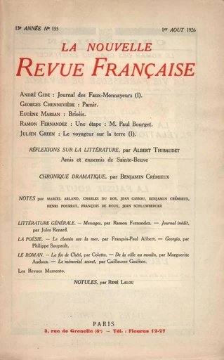 La Nouvelle Revue Française N' 155 (Aoűt 1926) -  Collectifs - Editions Gallimard - Revues NRF