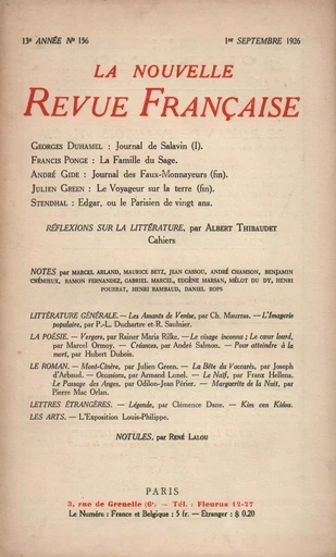 La Nouvelle Revue Française N' 156 (Septembre 1926) -  Collectifs - Editions Gallimard - Revues NRF