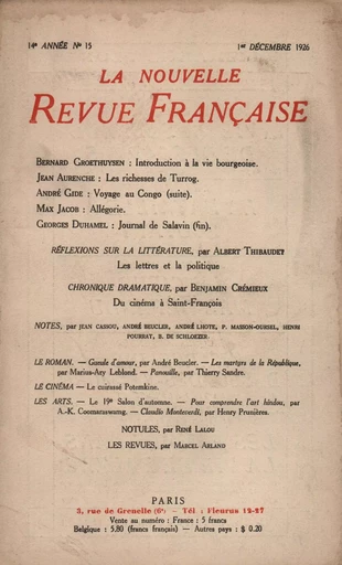 La Nouvelle Revue Française N' 159 (Décembre 1926) - André Gide - Editions Gallimard - Revues NRF