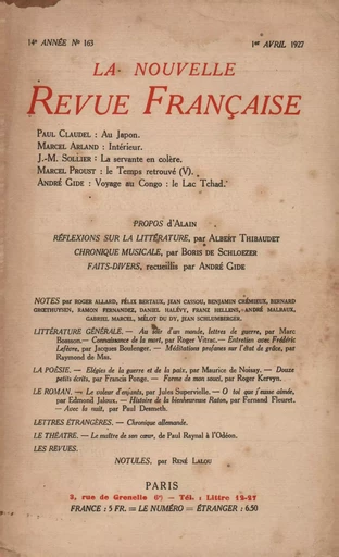 La Nouvelle Revue Française N' 163 (Avril 1927) - André Gide - Editions Gallimard - Revues NRF