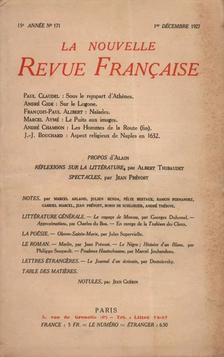 La Nouvelle Revue Française N' 171 (Décembre 1927) - André Gide - Editions Gallimard - Revues NRF