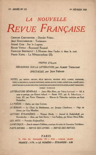 La Nouvelle Revue Française N' 173 (Février 1928) - André Gide - Editions Gallimard - Revues NRF