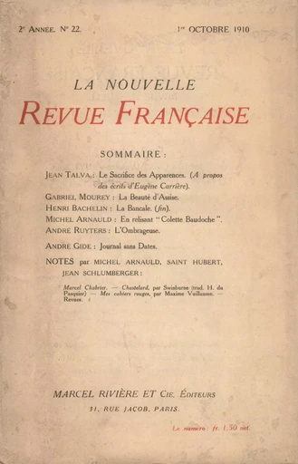 La Nouvelle Revue Française N' 22 (Octobre 1910) - André Gide - Editions Gallimard - Revues NRF