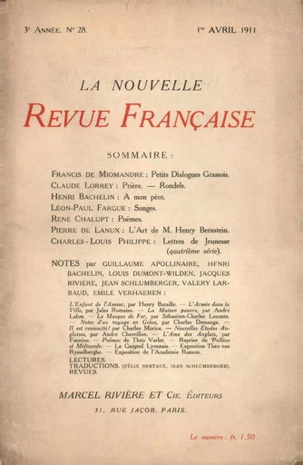 La Nouvelle Revue Française N' 28 (Avril 1911) -  Collectifs - Editions Gallimard - Revues NRF