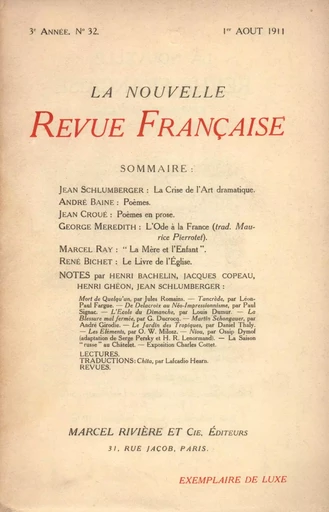 La Nouvelle Revue Française N' 32 (Aoűt 1911) - André Gide - Editions Gallimard - Revues NRF