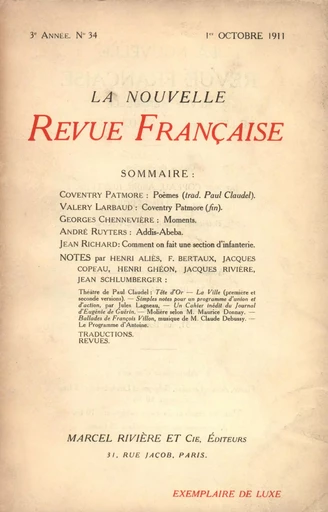 La Nouvelle Revue Française N' 34 (Octobre 1911) -  Collectifs - Editions Gallimard - Revues NRF