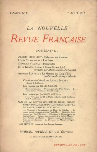 La Nouvelle Revue Française N' 44 (Aoűt 1912) - André Gide - Editions Gallimard - Revues NRF