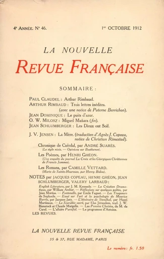 La Nouvelle Revue Française N' 46 (Octobre 1912) - André Gide - Editions Gallimard - Revues NRF