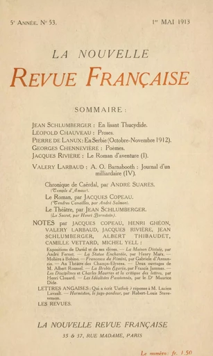 La Nouvelle Revue Française N' 53 (Mai 1913) -  Collectifs - Editions Gallimard - Revues NRF