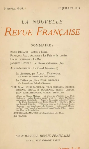 La Nouvelle Revue Française N' 55 (Juillet 1913) -  Collectifs - Editions Gallimard - Revues NRF