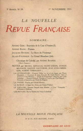 La Nouvelle Revue Française N' 59 (Novembre 1913) -  Collectifs - Editions Gallimard - Revues NRF